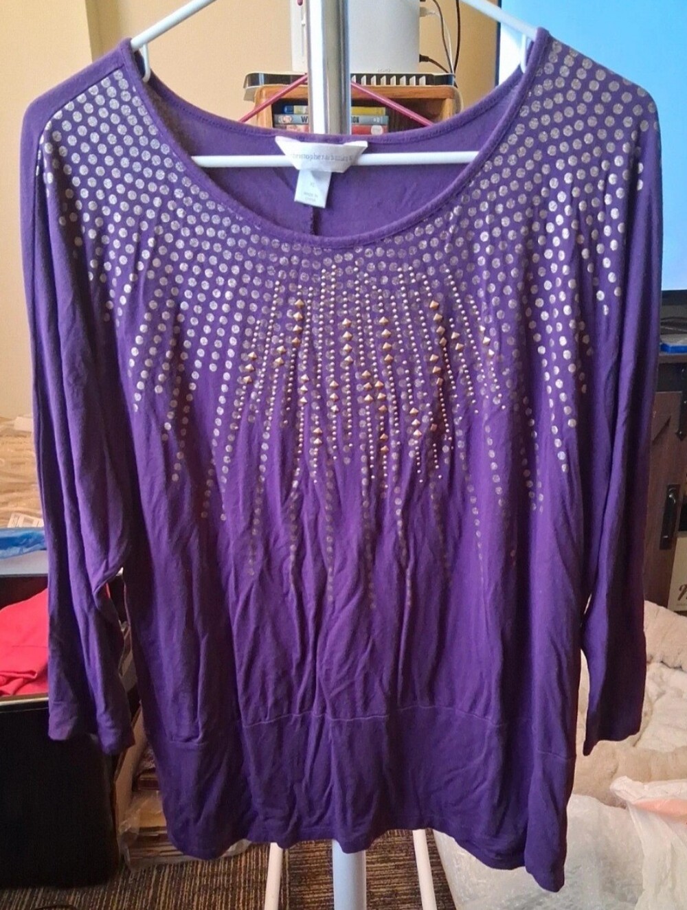 Christopher & Banks Purple Half Sleeve Top with Gold Studs